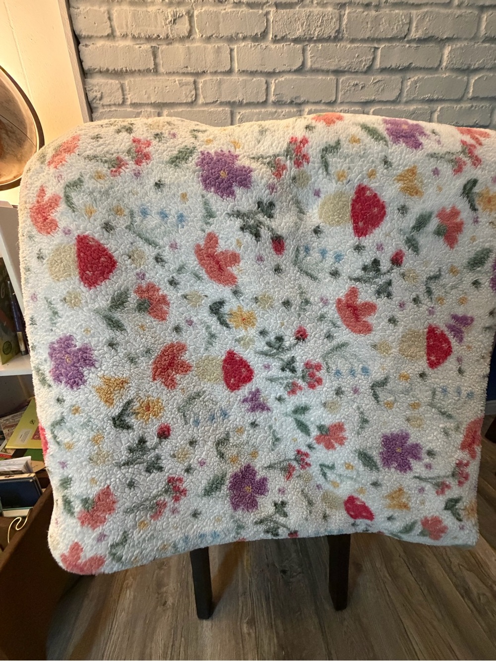 Floral Sherpa Throw Blanket in White with Multicolor Blooms